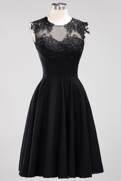 Chiffon Round Neck Short Bridesmaid Dresses with Appliques