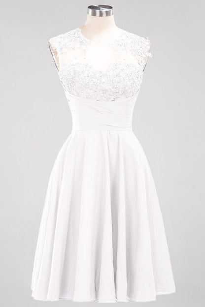 Chiffon Round Neck Short Bridesmaid Dresses with Appliques