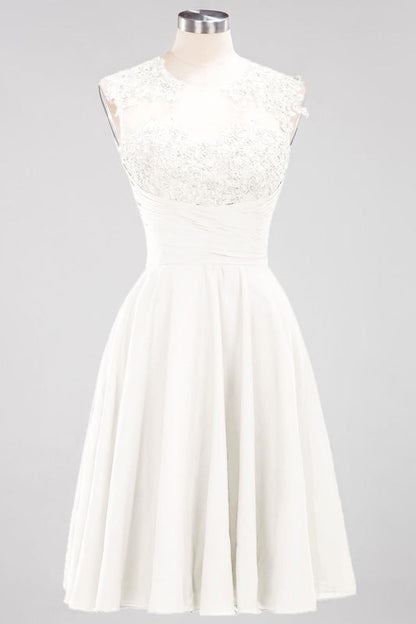 Chiffon Round Neck Short Bridesmaid Dresses with Appliques