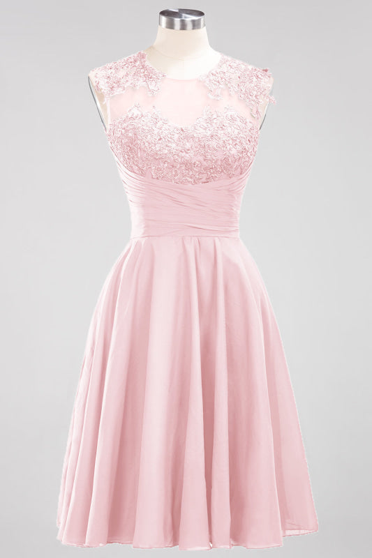 Chiffon Round Neck Short Bridesmaid Dresses with Appliques