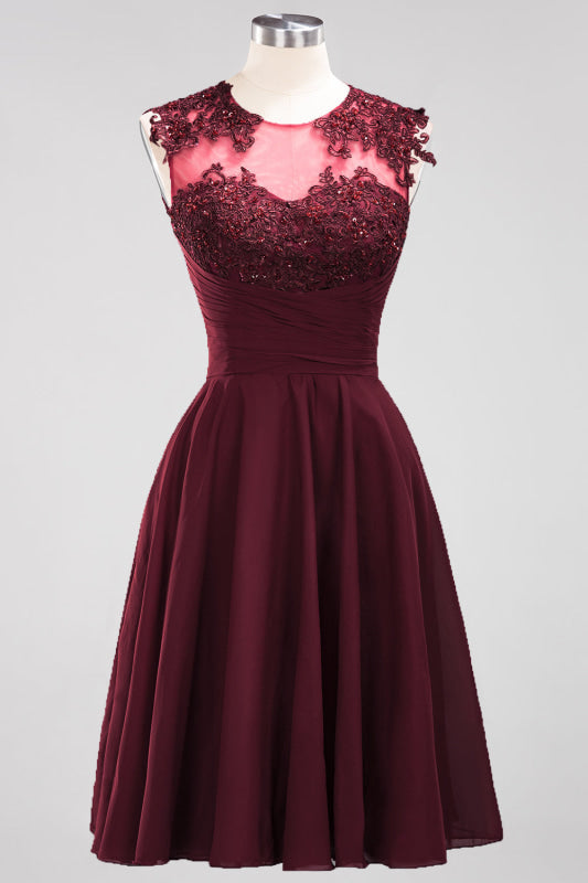 Chiffon Round Neck Short Bridesmaid Dresses with Appliques