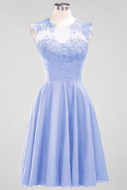 Chiffon Round Neck Short Bridesmaid Dresses with Appliques