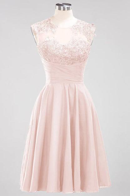 Chiffon Round Neck Short Bridesmaid Dresses with Appliques