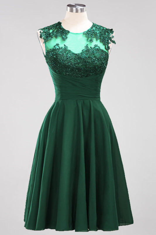 Chiffon Round Neck Short Bridesmaid Dresses with Appliques