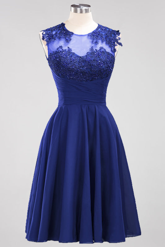 Chiffon Round Neck Short Bridesmaid Dresses with Appliques