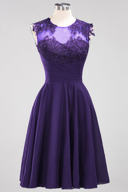 Chiffon Round Neck Short Bridesmaid Dresses with Appliques