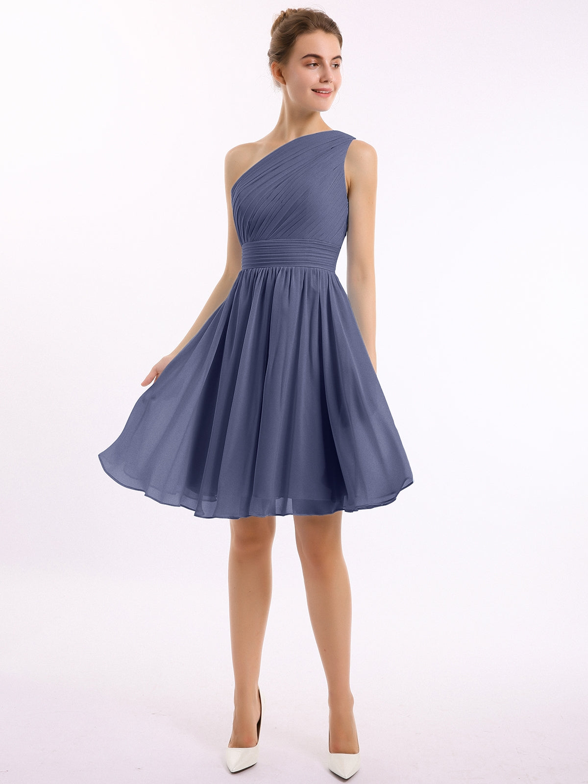 Single Shoulder Knee length Chiffon Dresses Stormy