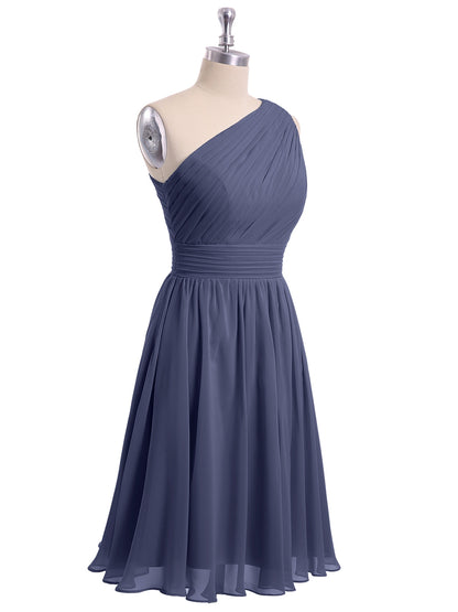 Single Shoulder Knee length Chiffon Dresses Stormy