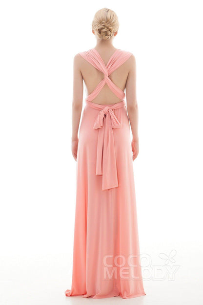Sheath Floor Length Knitted Bridesmaid Dress COEF16001PS