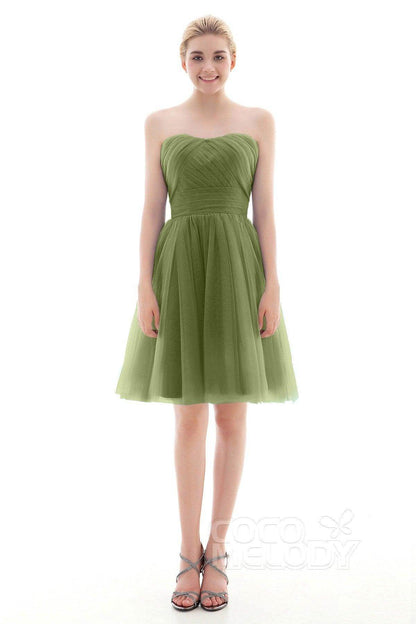 A-Line Short-Mini Tulle Bridesmaid Dress COLM16001