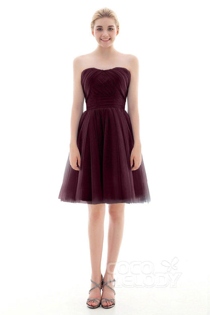 A-Line Short-Mini Tulle Bridesmaid Dress COLM16001