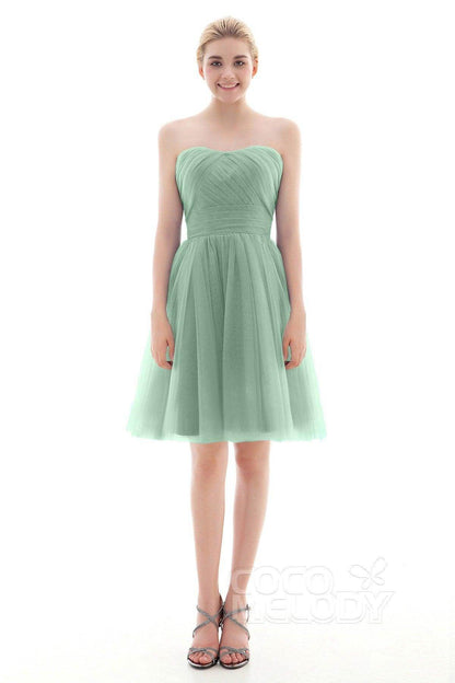 A-Line Short-Mini Tulle Bridesmaid Dress COLM16001