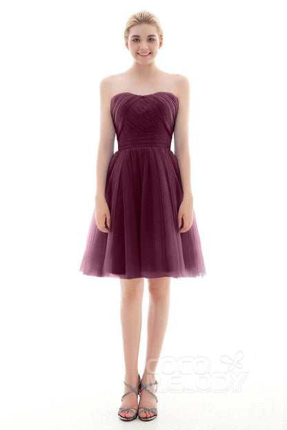 A-Line Short-Mini Tulle Bridesmaid Dress COLM16001