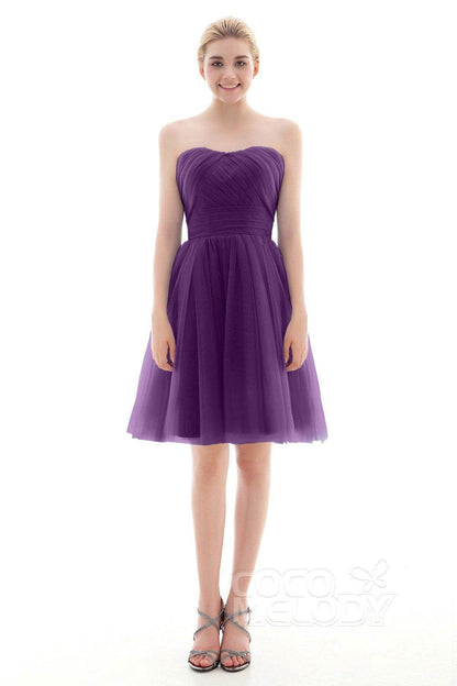 A-Line Short-Mini Tulle Bridesmaid Dress COLM16001