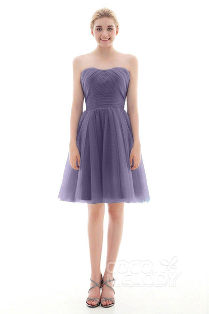 A-Line Short-Mini Tulle Bridesmaid Dress COLM16001