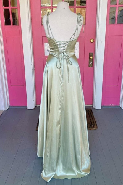 Vienna | Simple Satin Long A-Line Prom Dress Spaghetti Straps Evening Dress