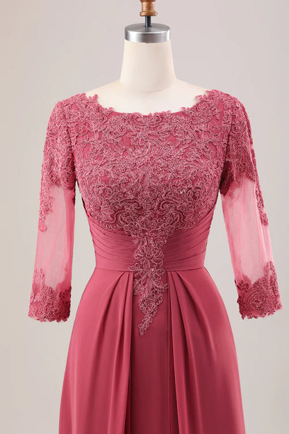 A Line Scoop Neck Chiffon Mother of Bride Dress with Appliques