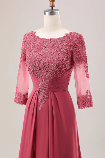 A Line Scoop Neck Chiffon Mother of Bride Dress with Appliques