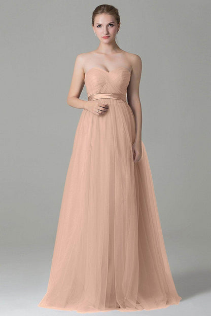 Sheath-Column Floor Length Tulle Bridesmaid Dress COZF1500B