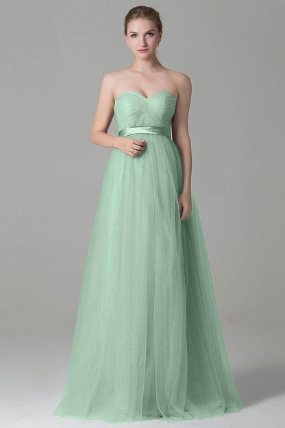 Sheath-Column Floor Length Tulle Bridesmaid Dress COZF1500B