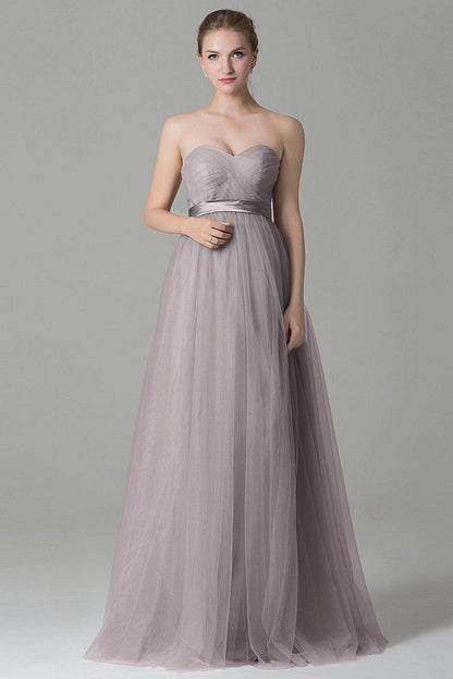 Sheath-Column Floor Length Tulle Bridesmaid Dress COZF1500B