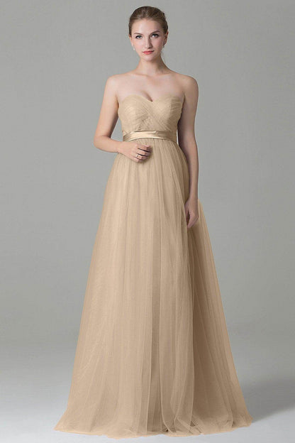 Sheath-Column Floor Length Tulle Bridesmaid Dress COZF1500B
