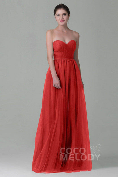 Sheath-Column Floor Length Tulle Bridesmaid Dress COZF1500E