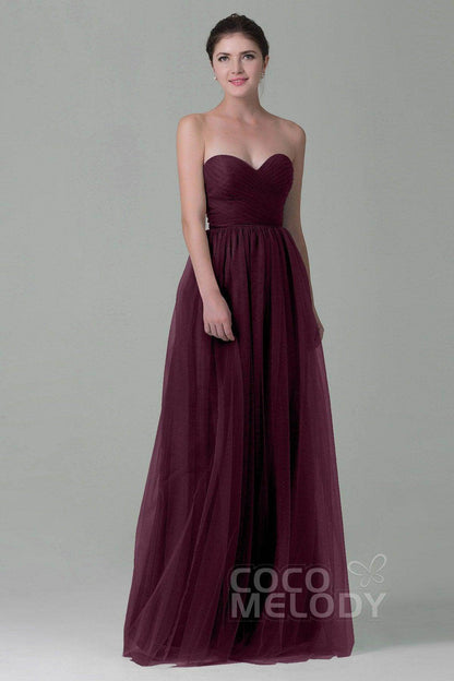 Sheath-Column Floor Length Tulle Bridesmaid Dress COZF1500E