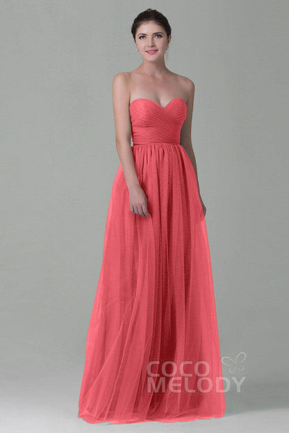 Sheath-Column Floor Length Tulle Bridesmaid Dress COZF1500E