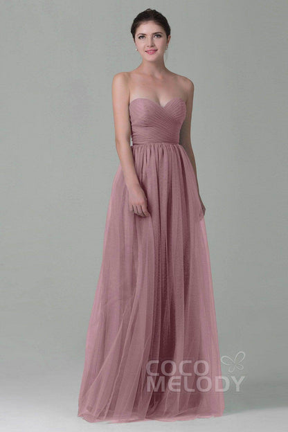 Sheath-Column Floor Length Tulle Bridesmaid Dress COZF1500E