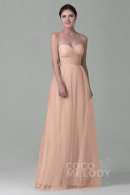 Sheath-Column Floor Length Tulle Bridesmaid Dress COZF1500E