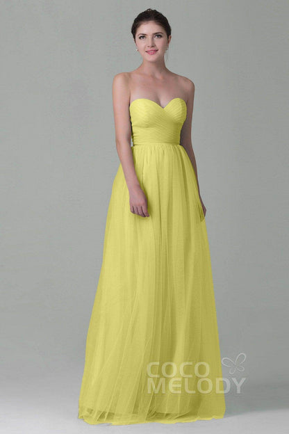 Sheath-Column Floor Length Tulle Bridesmaid Dress COZF1500E