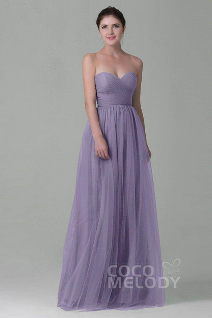 Sheath-Column Floor Length Tulle Bridesmaid Dress COZF1500E