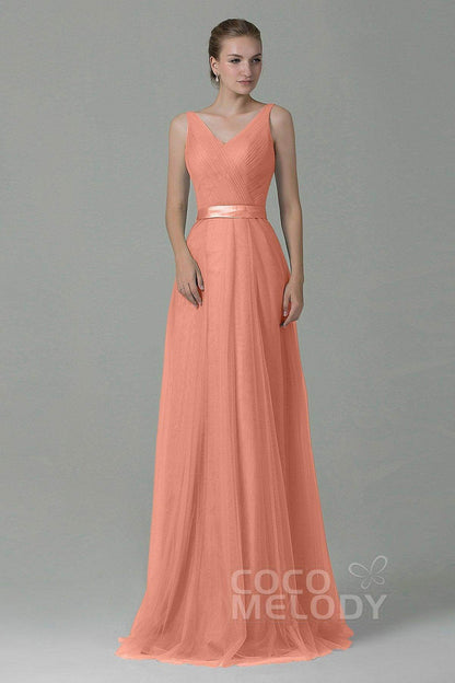 Sheath-Column Floor Length Tulle Bridesmaid Dress COZF1500F