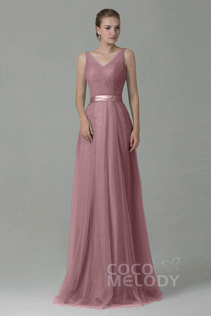Sheath-Column Floor Length Tulle Bridesmaid Dress COZF1500F
