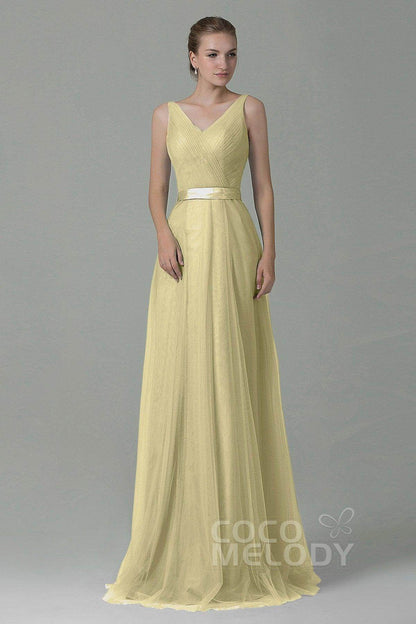 Sheath-Column Floor Length Tulle Bridesmaid Dress COZF1500F