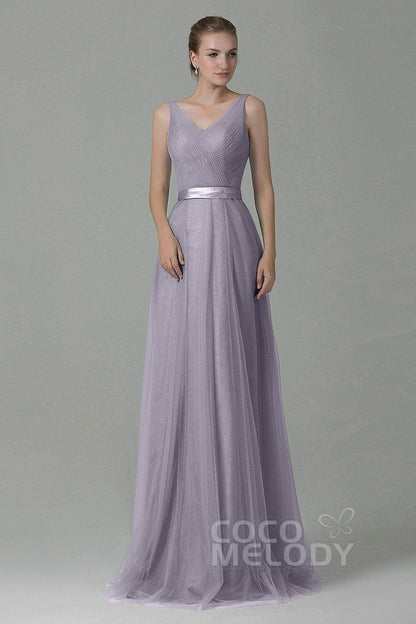 Sheath-Column Floor Length Tulle Bridesmaid Dress COZF1500F