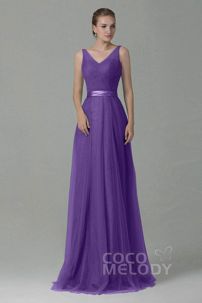 Sheath-Column Floor Length Tulle Bridesmaid Dress COZF1500F