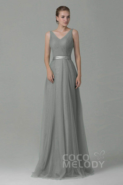 Sheath-Column Floor Length Tulle Bridesmaid Dress COZF1500F