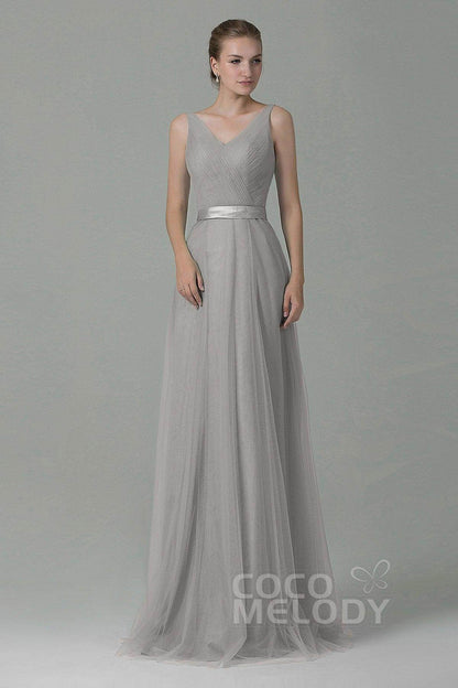 Sheath-Column Floor Length Tulle Bridesmaid Dress COZF1500F