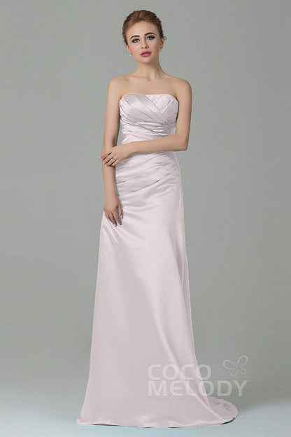 Sheath-Column Sweep Train Satin Bridesmaid Dress COZF15010