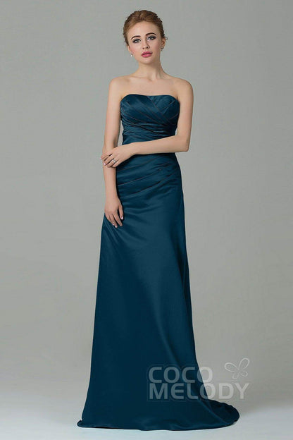 Sheath-Column Sweep Train Satin Bridesmaid Dress COZF15010