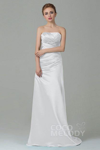 Sheath-Column Sweep Train Satin Bridesmaid Dress COZF15010