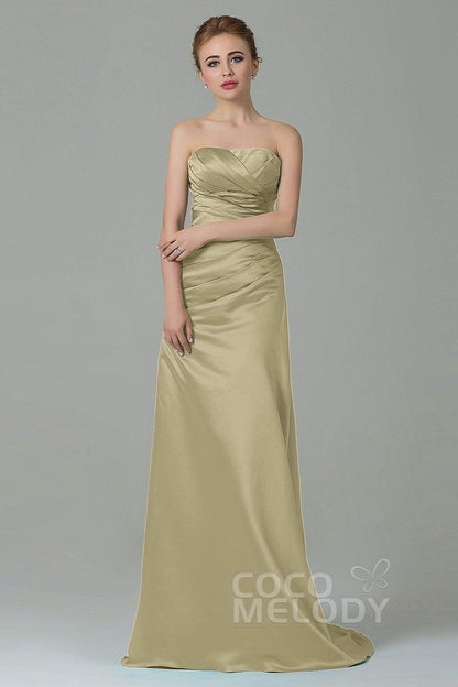 Sheath-Column Sweep Train Satin Bridesmaid Dress COZF15010