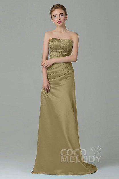 Sheath-Column Sweep Train Satin Bridesmaid Dress COZF15010