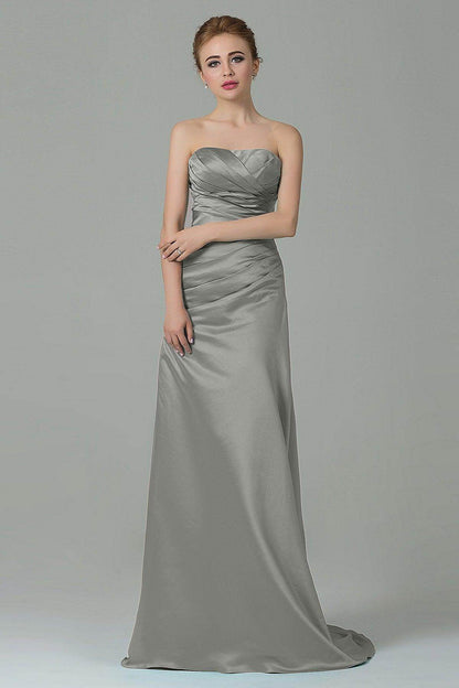 Sheath-Column Sweep Train Satin Bridesmaid Dress COZF15010