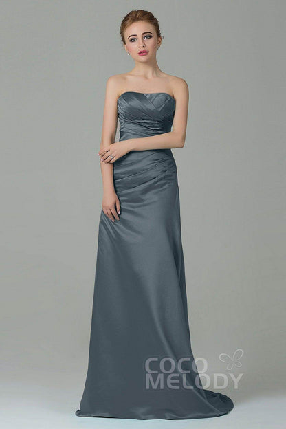 Sheath-Column Sweep Train Satin Bridesmaid Dress COZF15010