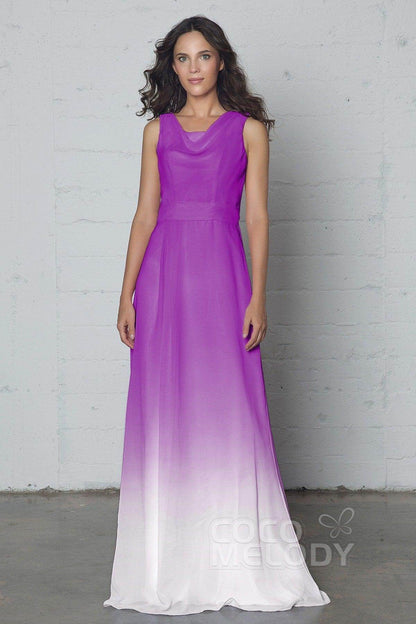 Sheath-Column Floor Length Chiffon Ombre Dress COZF17009