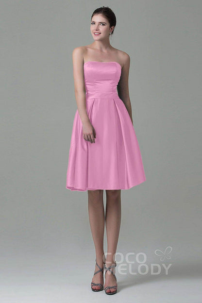 A-Line Knee Length Satin Bridesmaid Dress COZK1500A