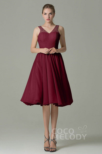 A-Line Knee Length Lace Short Bridesmaid Dress COZK16001